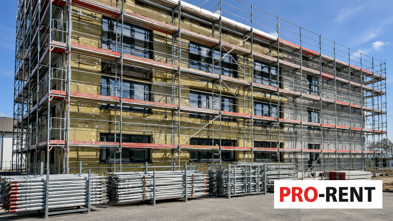 Najam, prodaja i montaža fasadnih građevinskih skela PRO-RENT na višekatnom objektu