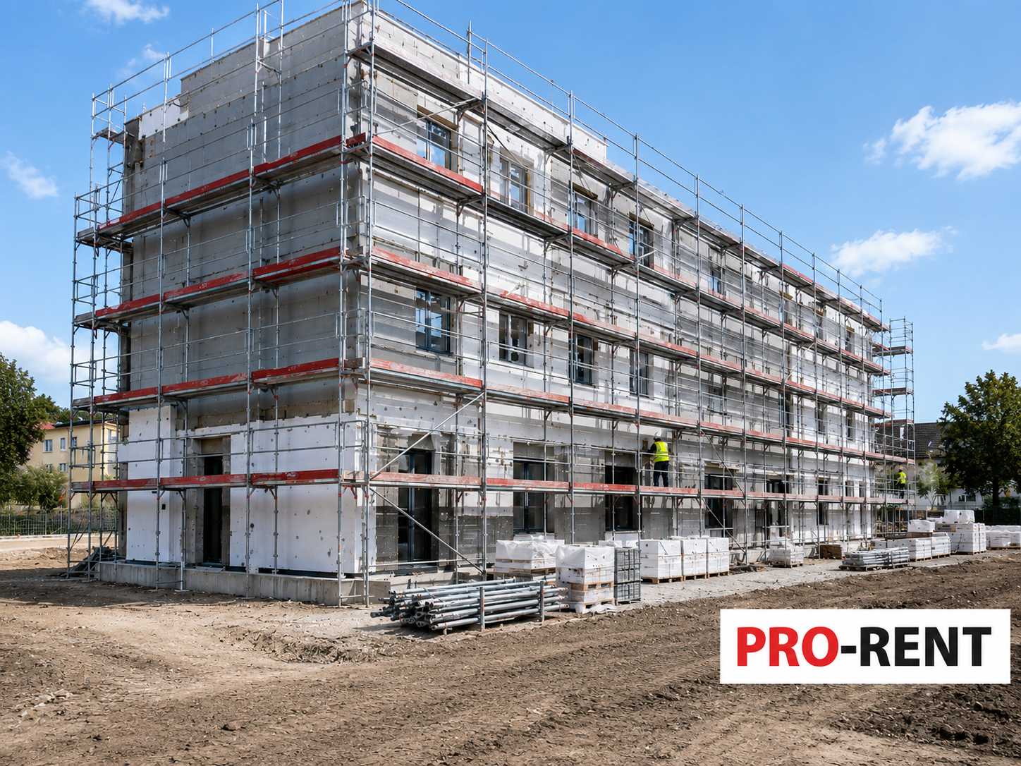 Primjena fasadnih građevinskih skela na gradilištu uz zgradu u obnovi - PRO-RENT Zagreb